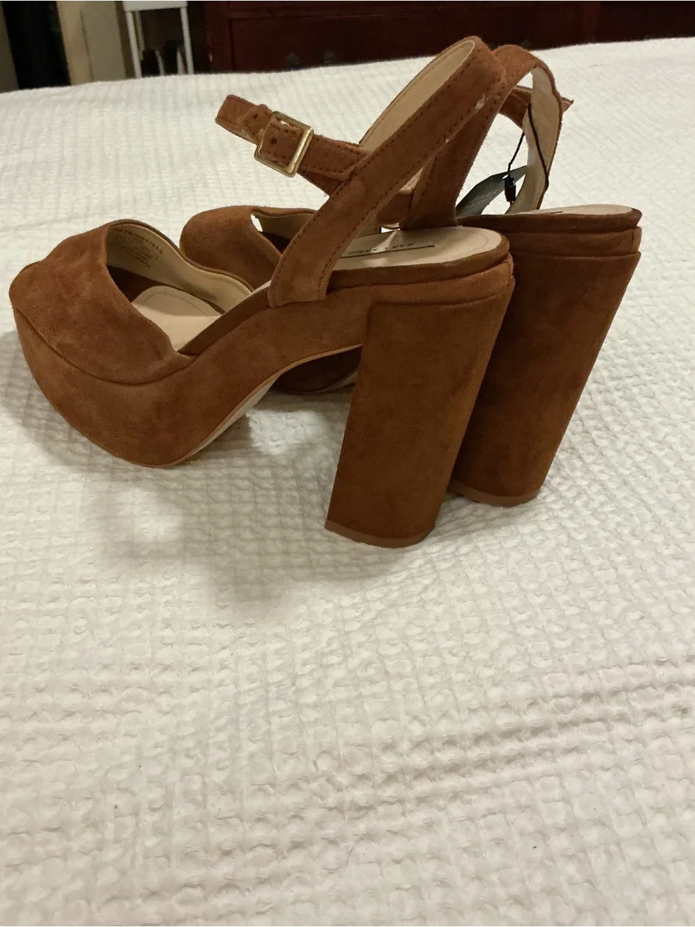 Zara Brown Suede Platform Block Heel Sandals